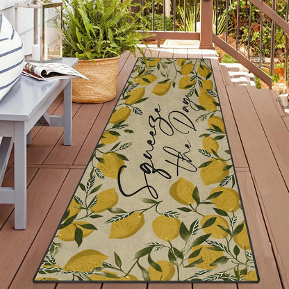 Runner Rug, Washable and Non-Slip 2'x6' Tropical Yellow Lemons Fruit Summer Hallway Kitchen Area Rug, Indoor Entryway Door Mat, Floor Mat Carpet for Bedroom, Bathroom, Laundry, Living Room