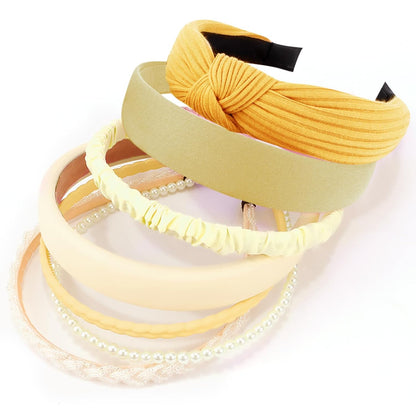 Headbands for Women 7 Pcs Different Yellow Fashion Knotted Solid Head Bands Pearl Headband Non Slip Hair Band for Womens Gilrs Thin Thick Short Hair Face Wash Hair Accessories