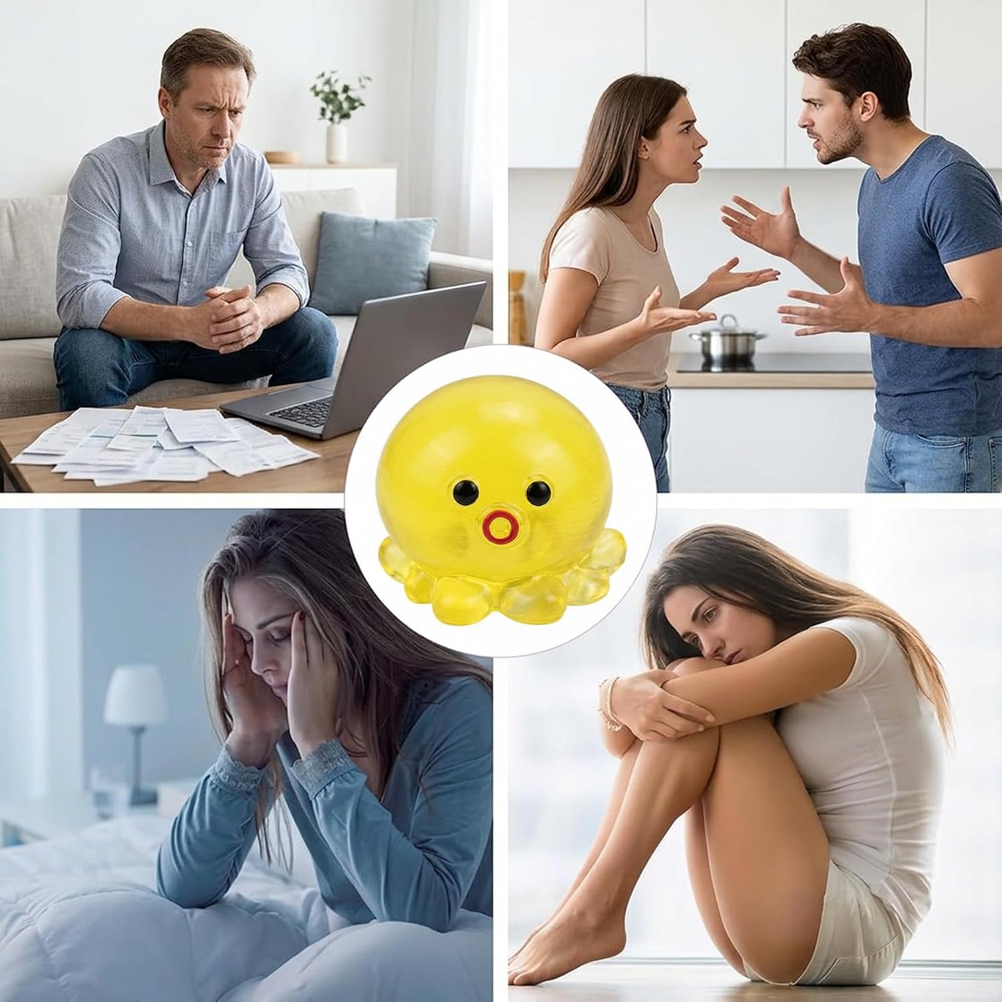 Octopus Squishies, Squishies Octopus, Octopu Stress Ball with Soft Texture, Fidget Tool for Stress Relief and Focus Enhancement, for Office, Travel and Daily Life (Yellow)