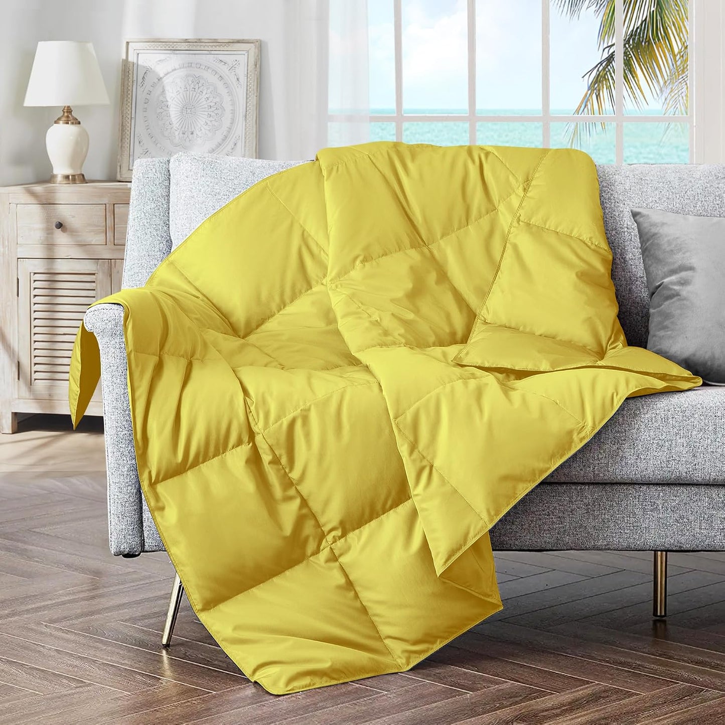 ® Soft Feather Down Throw Blanket Lightweight Packable Couch Throw for Indoor and Outdoor Use, 50"X70", Yellow