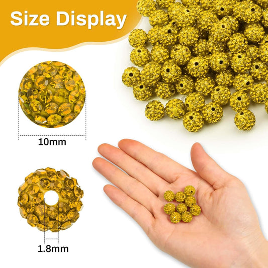 120 Pcs Clay Rhinestone Beads 10mm for Jewelry Making, Bling Sparkle Rhinestone Beads with Elastic String for Bracelet Necklace Earring Jewelry Making (Yellow)