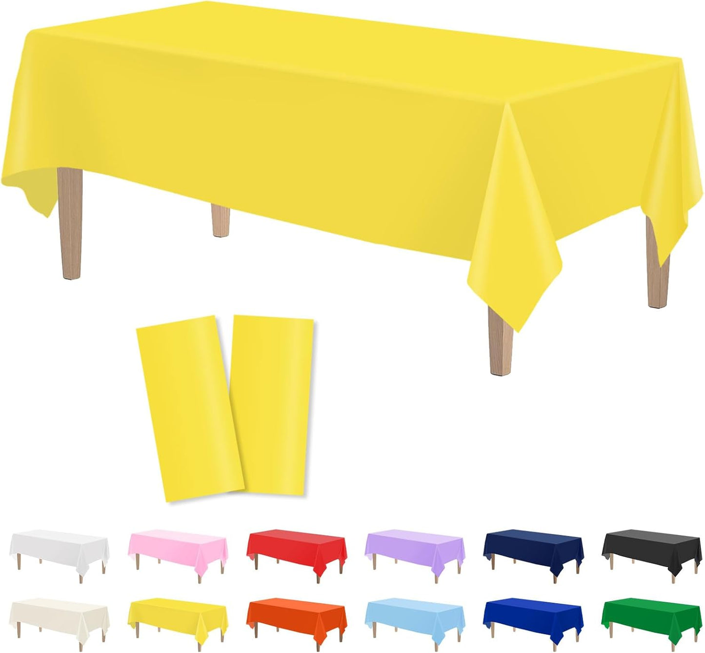 2PCS Yellow Plastic Tablecloths 54 x 108 Inch, Disposable Table Cloths Rectangle Party Table Covers