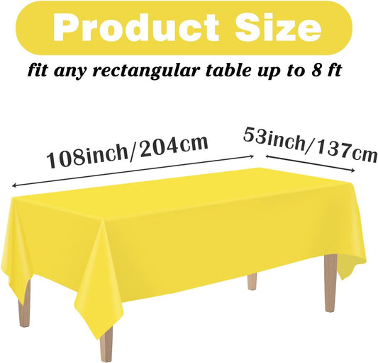 2PCS Yellow Plastic Tablecloths 54 x 108 Inch, Disposable Table Cloths Rectangle Party Table Covers