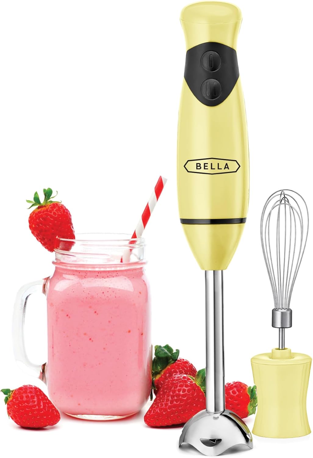 2-Speed Hand Immersion Blender with Whisk Attachment, 250 Watt, Yellow, Immersion Blender with Dishwasher Safe Whisk & Blending Attachments for Food Prep (17577)