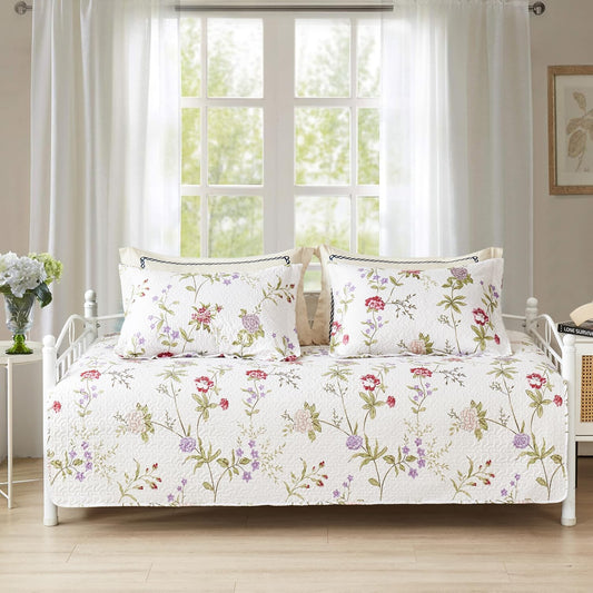 Twin Daybed Cover Floral Daybed Comforter Set 3 Piece Reversible Cozy Day Bed Cover Double Sided Quilting Bedding Flower DayBed Bedding All Season for Twin Bed with 2 Standard Shams,39"x75"