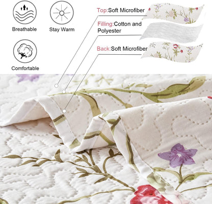Twin Daybed Cover Floral Daybed Comforter Set 3 Piece Reversible Cozy Day Bed Cover Double Sided Quilting Bedding Flower DayBed Bedding All Season for Twin Bed with 2 Standard Shams,39"x75"