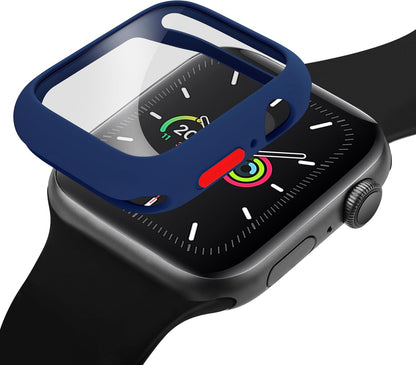 Case Compatible with Apple Watch 7/8/9 41MM with Tempered Glass Screen Protector, Full Coverage Bumper Cover for iWatch Smartwatch Accessories Dark Blue + Yellow