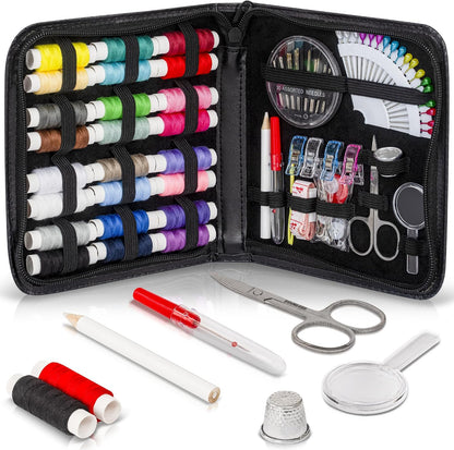 94-Piece Travel Sewing Kit for Adults & Kids, Small Needle & Thread Kit | Mini Emergency Repair Sewing Kit, Beginner Set with Multicolor Thread, Needles, Scissors, Thimble, Clips & Travel Case