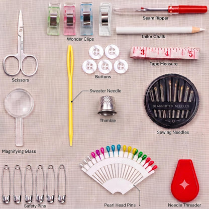 94-Piece Travel Sewing Kit for Adults & Kids, Small Needle & Thread Kit | Mini Emergency Repair Sewing Kit, Beginner Set with Multicolor Thread, Needles, Scissors, Thimble, Clips & Travel Case