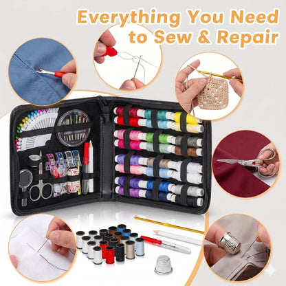 94-Piece Travel Sewing Kit for Adults & Kids, Small Needle & Thread Kit | Mini Emergency Repair Sewing Kit, Beginner Set with Multicolor Thread, Needles, Scissors, Thimble, Clips & Travel Case