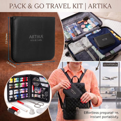 94-Piece Travel Sewing Kit for Adults & Kids, Small Needle & Thread Kit | Mini Emergency Repair Sewing Kit, Beginner Set with Multicolor Thread, Needles, Scissors, Thimble, Clips & Travel Case
