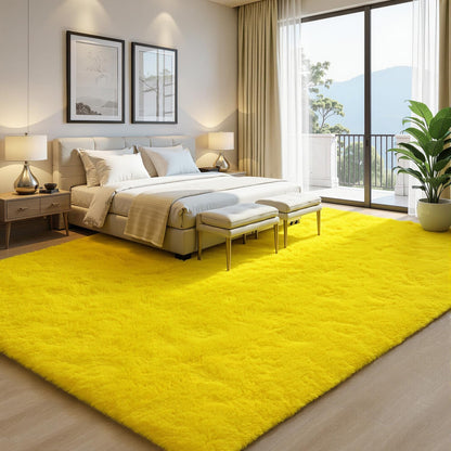 EVOIONOS Ultra Soft Area Rug for Bedroom, 4x6 Machine Washable Fluffy Shag Rug for Living Room, Plush Non Slip Carpet Indoor Floor Bedside Nursery Kids Girls Room Dorm, Home Decor Aesthetic, Yellow