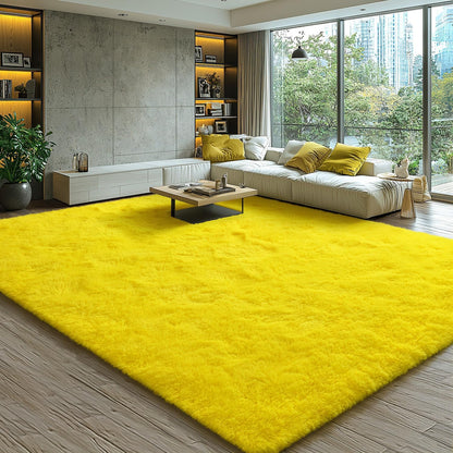 EVOIONOS Ultra Soft Area Rug for Bedroom, 4x6 Machine Washable Fluffy Shag Rug for Living Room, Plush Non Slip Carpet Indoor Floor Bedside Nursery Kids Girls Room Dorm, Home Decor Aesthetic, Yellow