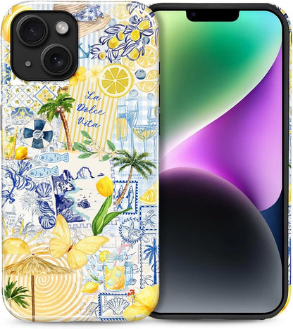Case Designed for iPhone 17, Hybrid 2-Layer Case, Military-Grade Protection Durable Shockproof Anti-Scratch Phone Case, Lemon Summer Collage
