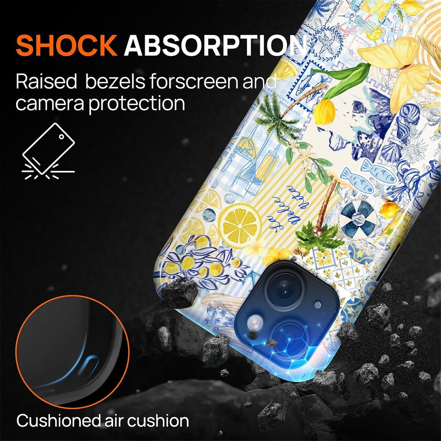 Case Designed for iPhone 17, Hybrid 2-Layer Case, Military-Grade Protection Durable Shockproof Anti-Scratch Phone Case, Lemon Summer Collage