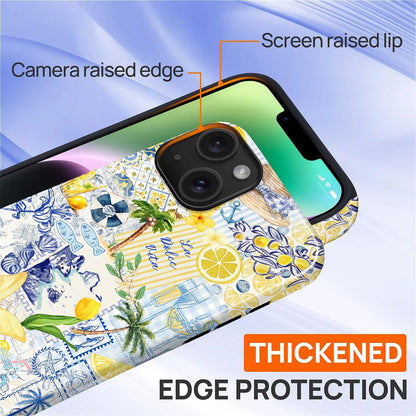 Case Designed for iPhone 17, Hybrid 2-Layer Case, Military-Grade Protection Durable Shockproof Anti-Scratch Phone Case, Lemon Summer Collage