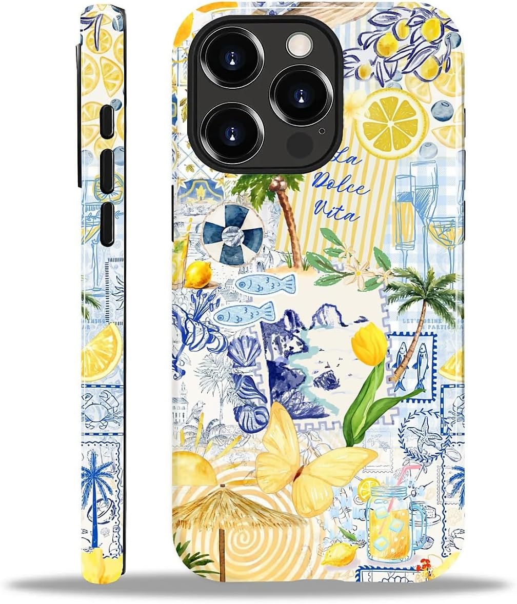Case Designed for iPhone 17, Hybrid 2-Layer Case, Military-Grade Protection Durable Shockproof Anti-Scratch Phone Case, Lemon Summer Collage