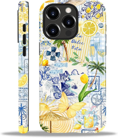 Case Designed for iPhone 17, Hybrid 2-Layer Case, Military-Grade Protection Durable Shockproof Anti-Scratch Phone Case, Lemon Summer Collage