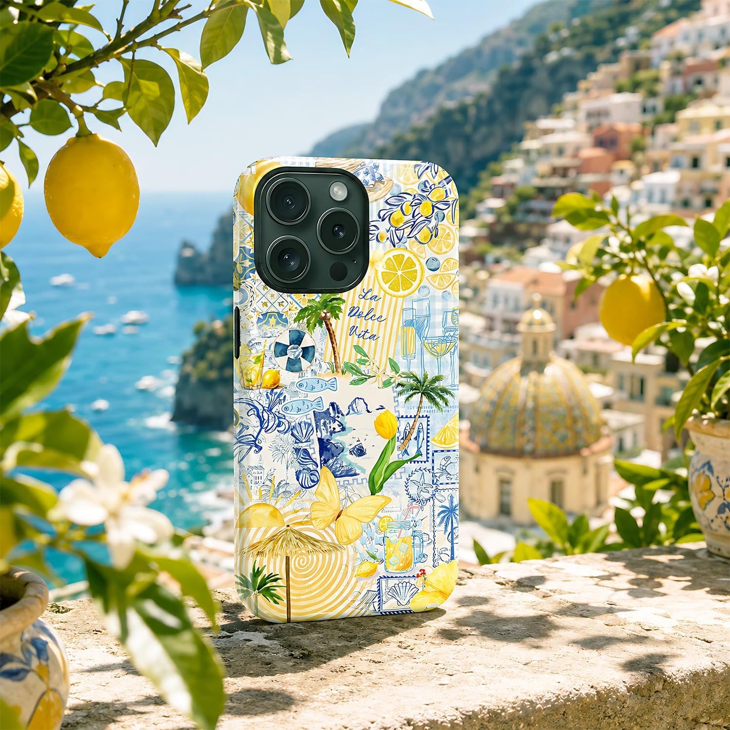 Case Designed for iPhone 17, Hybrid 2-Layer Case, Military-Grade Protection Durable Shockproof Anti-Scratch Phone Case, Lemon Summer Collage
