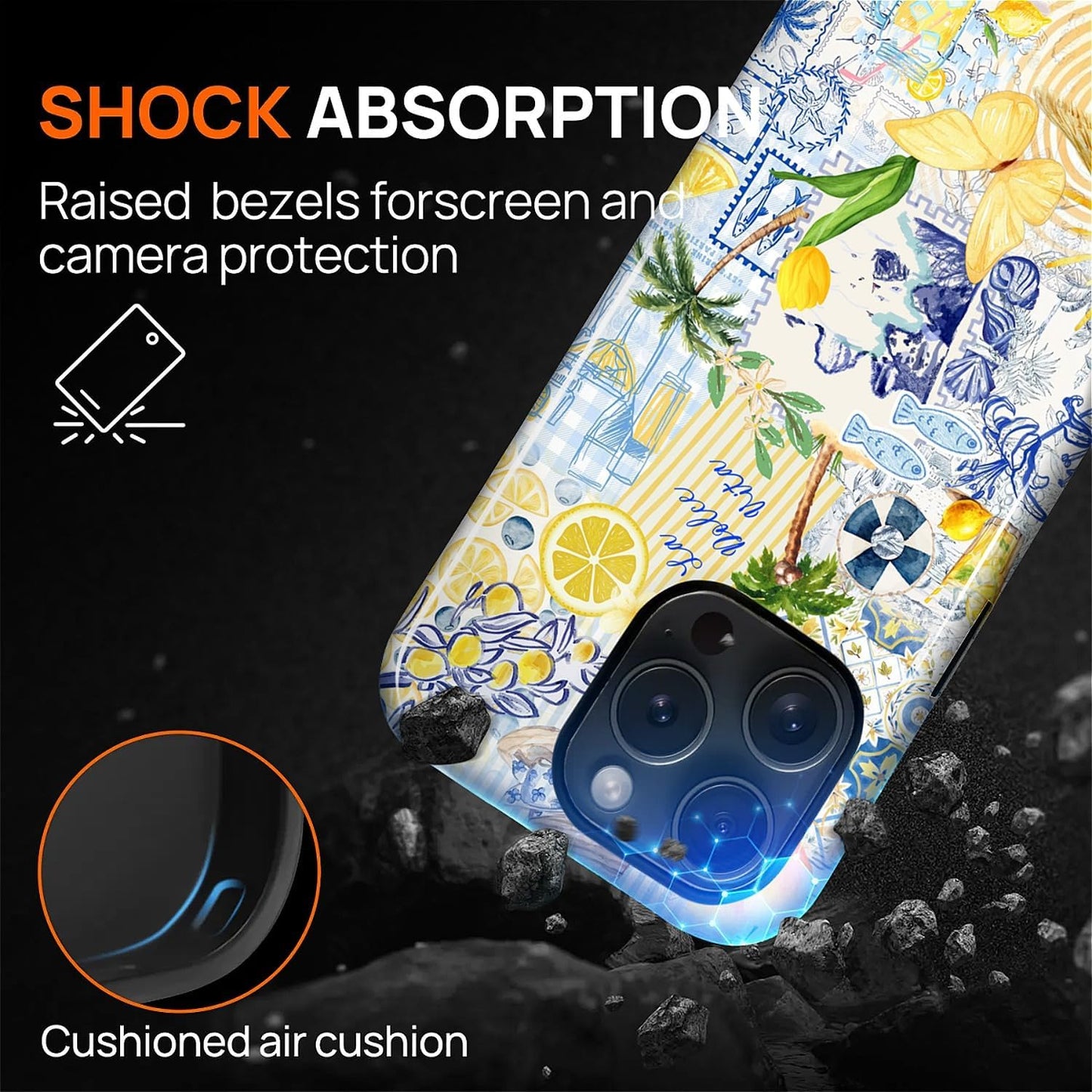 Case Designed for iPhone 17, Hybrid 2-Layer Case, Military-Grade Protection Durable Shockproof Anti-Scratch Phone Case, Lemon Summer Collage