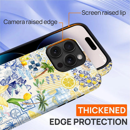 Case Designed for iPhone 17, Hybrid 2-Layer Case, Military-Grade Protection Durable Shockproof Anti-Scratch Phone Case, Lemon Summer Collage