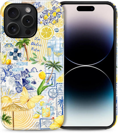 Case Designed for iPhone 17, Hybrid 2-Layer Case, Military-Grade Protection Durable Shockproof Anti-Scratch Phone Case, Lemon Summer Collage