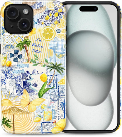 Case Designed for iPhone 17, Hybrid 2-Layer Case, Military-Grade Protection Durable Shockproof Anti-Scratch Phone Case, Lemon Summer Collage