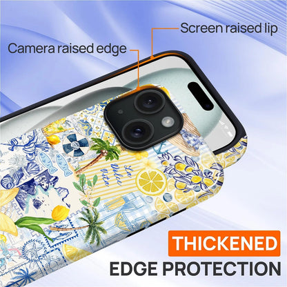 Case Designed for iPhone 17, Hybrid 2-Layer Case, Military-Grade Protection Durable Shockproof Anti-Scratch Phone Case, Lemon Summer Collage