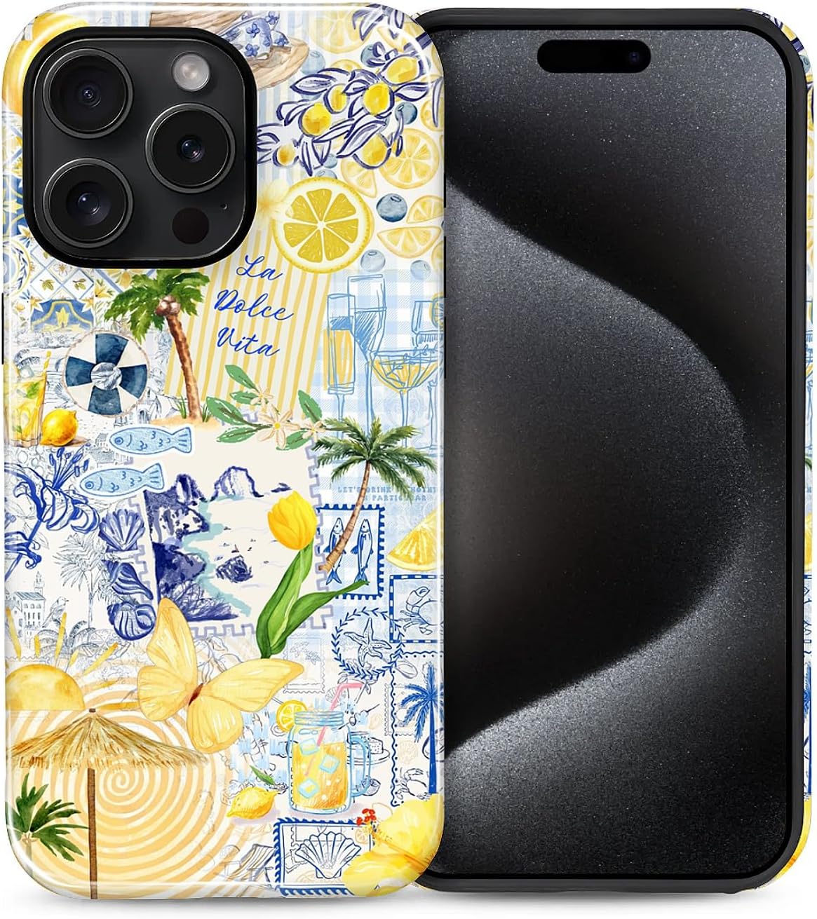 Case Designed for iPhone 17, Hybrid 2-Layer Case, Military-Grade Protection Durable Shockproof Anti-Scratch Phone Case, Lemon Summer Collage