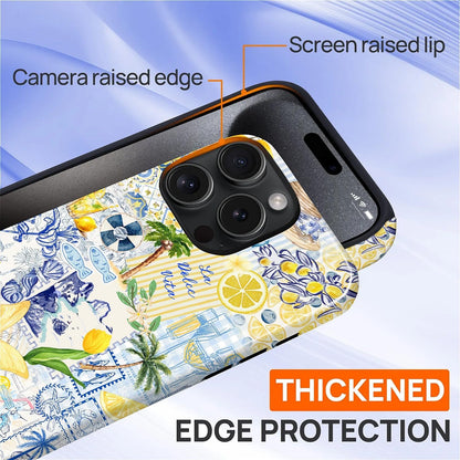 Case Designed for iPhone 17, Hybrid 2-Layer Case, Military-Grade Protection Durable Shockproof Anti-Scratch Phone Case, Lemon Summer Collage