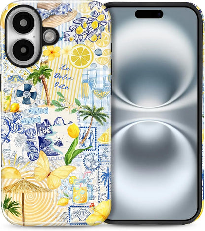 Case Designed for iPhone 17, Hybrid 2-Layer Case, Military-Grade Protection Durable Shockproof Anti-Scratch Phone Case, Lemon Summer Collage