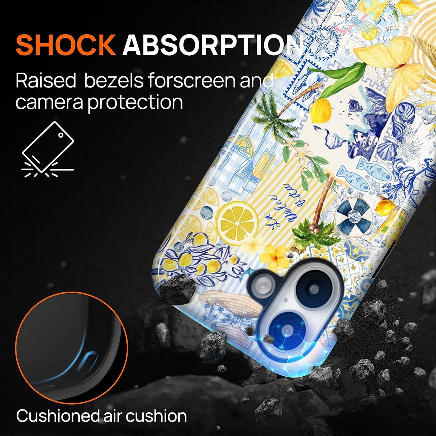 Case Designed for iPhone 17, Hybrid 2-Layer Case, Military-Grade Protection Durable Shockproof Anti-Scratch Phone Case, Lemon Summer Collage