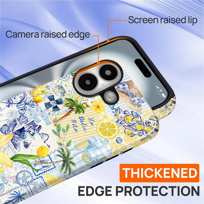 Case Designed for iPhone 17, Hybrid 2-Layer Case, Military-Grade Protection Durable Shockproof Anti-Scratch Phone Case, Lemon Summer Collage