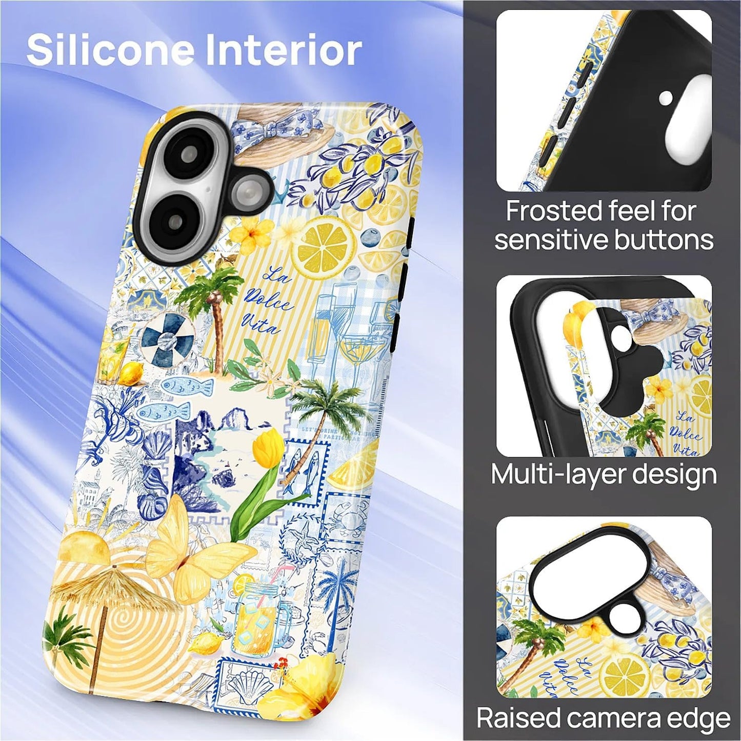 Case Designed for iPhone 17, Hybrid 2-Layer Case, Military-Grade Protection Durable Shockproof Anti-Scratch Phone Case, Lemon Summer Collage