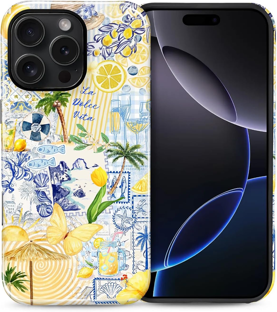 Case Designed for iPhone 17, Hybrid 2-Layer Case, Military-Grade Protection Durable Shockproof Anti-Scratch Phone Case, Lemon Summer Collage