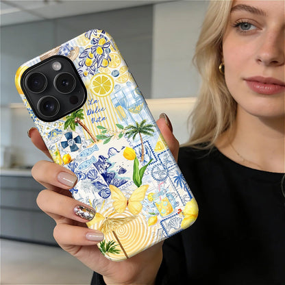 Case Designed for iPhone 17, Hybrid 2-Layer Case, Military-Grade Protection Durable Shockproof Anti-Scratch Phone Case, Lemon Summer Collage