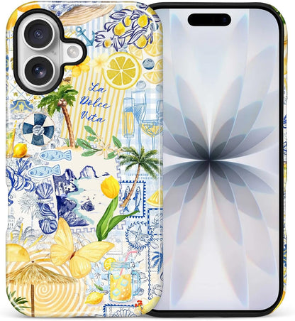Case Designed for iPhone 17, Hybrid 2-Layer Case, Military-Grade Protection Durable Shockproof Anti-Scratch Phone Case, Lemon Summer Collage