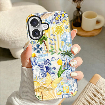 Case Designed for iPhone 17, Hybrid 2-Layer Case, Military-Grade Protection Durable Shockproof Anti-Scratch Phone Case, Lemon Summer Collage