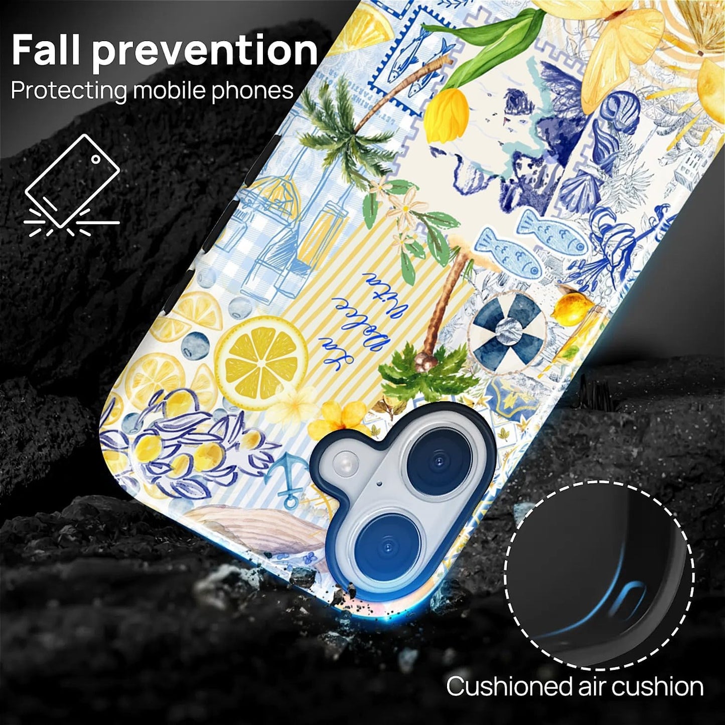 Case Designed for iPhone 17, Hybrid 2-Layer Case, Military-Grade Protection Durable Shockproof Anti-Scratch Phone Case, Lemon Summer Collage
