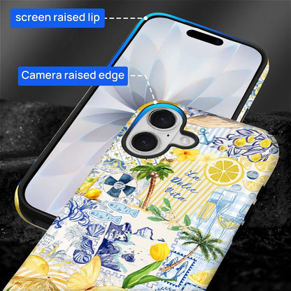 Case Designed for iPhone 17, Hybrid 2-Layer Case, Military-Grade Protection Durable Shockproof Anti-Scratch Phone Case, Lemon Summer Collage