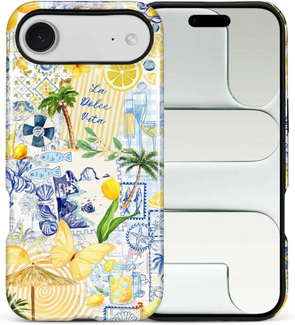 Case Designed for iPhone 17, Hybrid 2-Layer Case, Military-Grade Protection Durable Shockproof Anti-Scratch Phone Case, Lemon Summer Collage