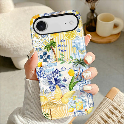 Case Designed for iPhone 17, Hybrid 2-Layer Case, Military-Grade Protection Durable Shockproof Anti-Scratch Phone Case, Lemon Summer Collage