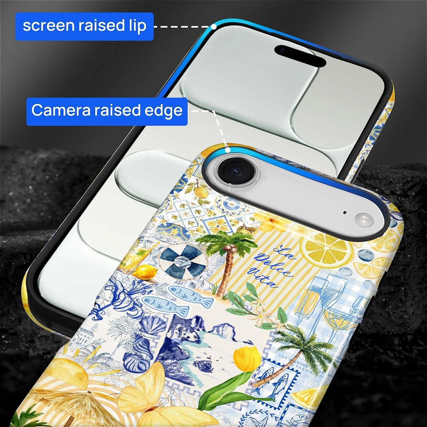 Case Designed for iPhone 17, Hybrid 2-Layer Case, Military-Grade Protection Durable Shockproof Anti-Scratch Phone Case, Lemon Summer Collage