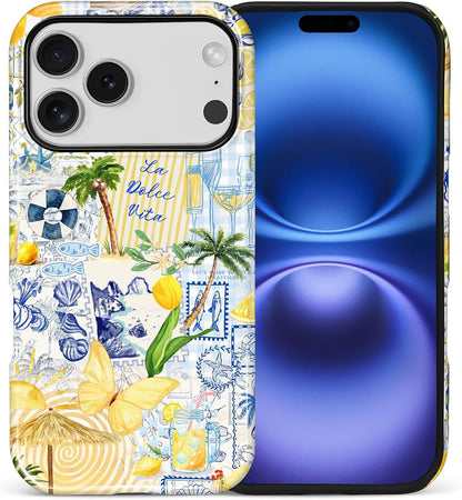 Case Designed for iPhone 17, Hybrid 2-Layer Case, Military-Grade Protection Durable Shockproof Anti-Scratch Phone Case, Lemon Summer Collage