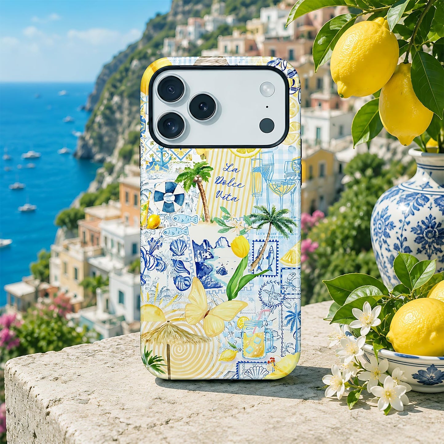 Case Designed for iPhone 17, Hybrid 2-Layer Case, Military-Grade Protection Durable Shockproof Anti-Scratch Phone Case, Lemon Summer Collage