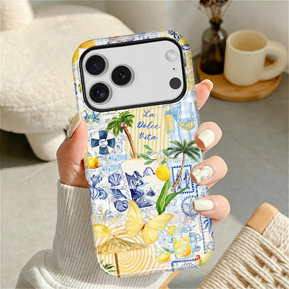 Case Designed for iPhone 17, Hybrid 2-Layer Case, Military-Grade Protection Durable Shockproof Anti-Scratch Phone Case, Lemon Summer Collage