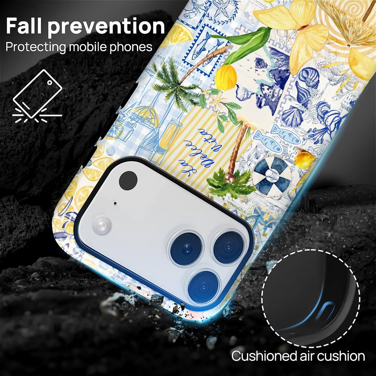 Case Designed for iPhone 17, Hybrid 2-Layer Case, Military-Grade Protection Durable Shockproof Anti-Scratch Phone Case, Lemon Summer Collage