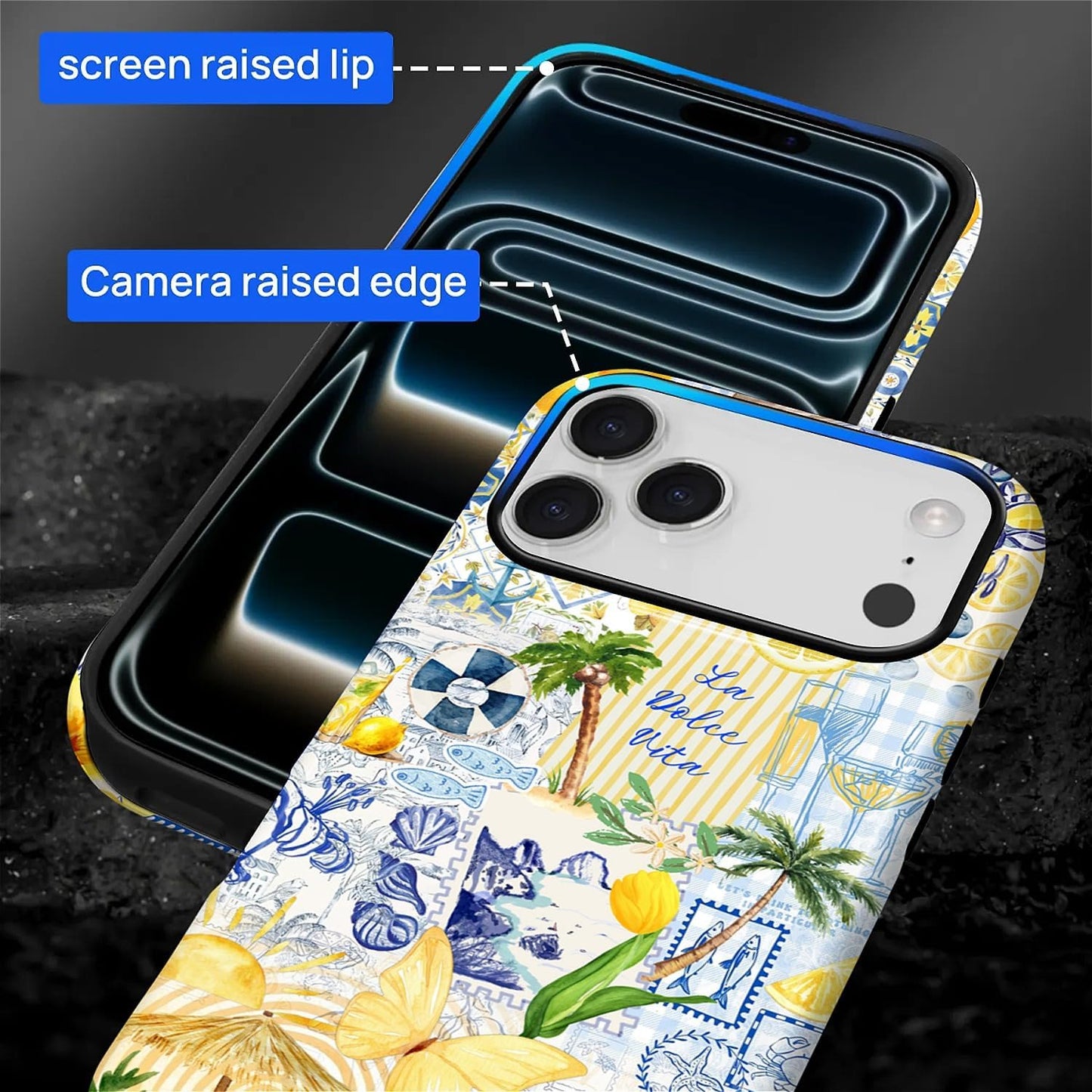 Case Designed for iPhone 17, Hybrid 2-Layer Case, Military-Grade Protection Durable Shockproof Anti-Scratch Phone Case, Lemon Summer Collage
