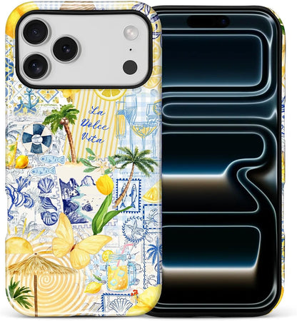 Case Designed for iPhone 17, Hybrid 2-Layer Case, Military-Grade Protection Durable Shockproof Anti-Scratch Phone Case, Lemon Summer Collage