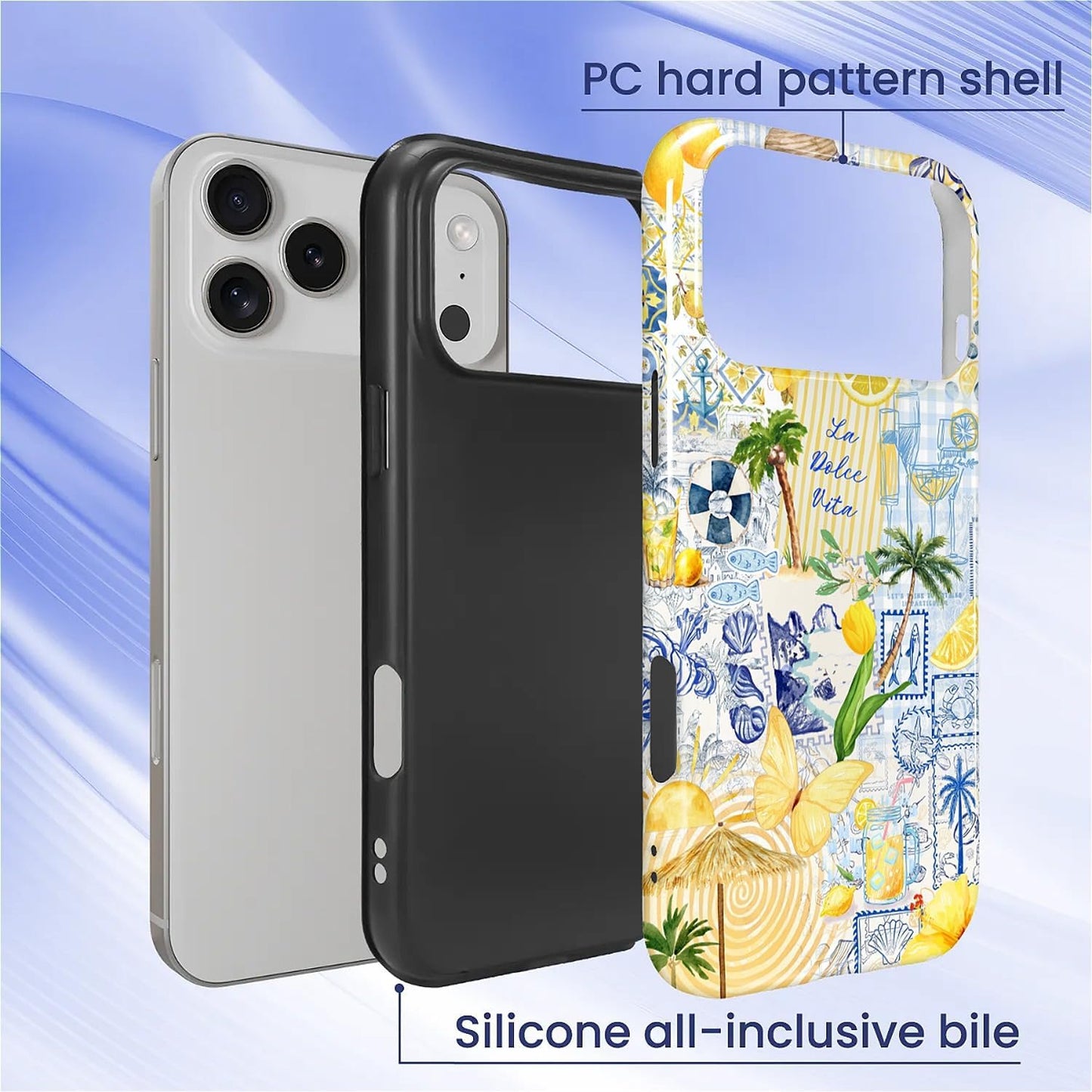 Case Designed for iPhone 17, Hybrid 2-Layer Case, Military-Grade Protection Durable Shockproof Anti-Scratch Phone Case, Lemon Summer Collage